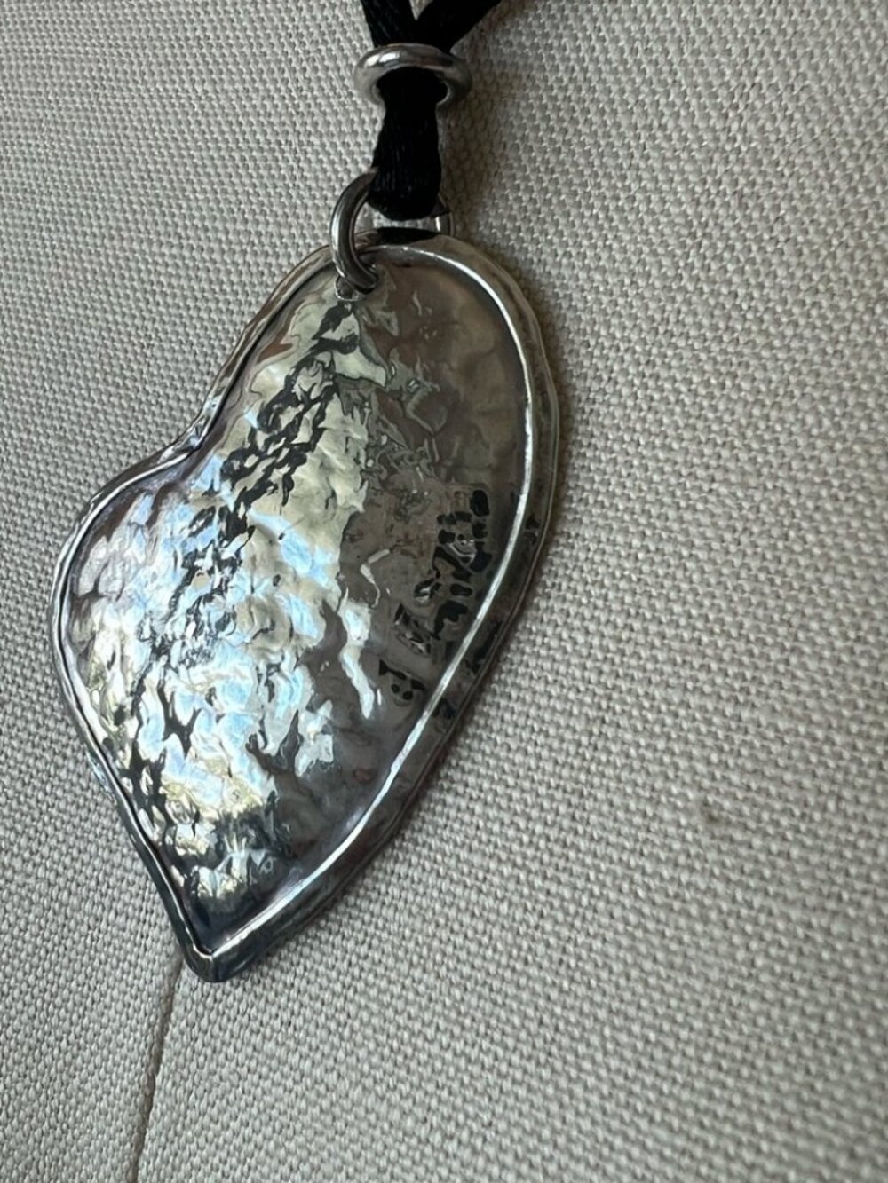 NWT Handmade in Italy 925 Sterling Silver Hammered Heart Necklace